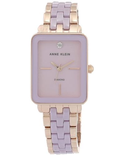 Anne Klein Genuine Diamond Dial Ceramic Bracelet Watch - Purple