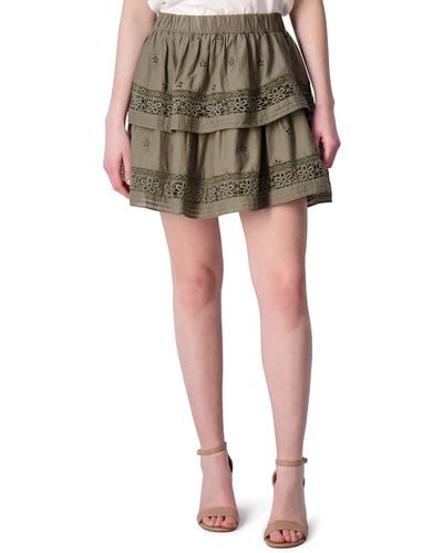 Lucky Brand Schiffley Tiered Embroidered Cotton Skirt - Green