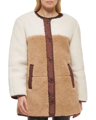 Levi's Midlength Sherpa Coat With Reversible Wear - Brown