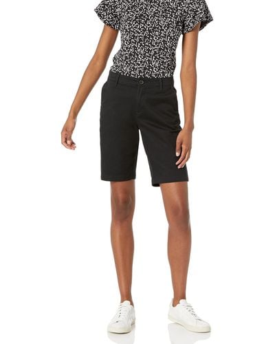 Amazon Essentials Pantaloncini Bermuda Color Kaki con Cucitura Interna da 25,4 cm a Vita Medio Alta Donna - Nero