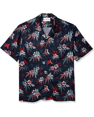 The Kooples Short Sleeve Shirt With Printed Hawaiian Collar - Blue