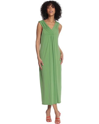 Maggy London Womens Sleeveless Pleat Tuck V-neck Maxi Dress - Green