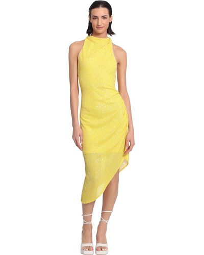 Donna Morgan Sequin Mock Neck Midi Dress With Slit - Yellow