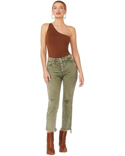 7 For All Mankind High Waist Cropped Straight Jeans - Green