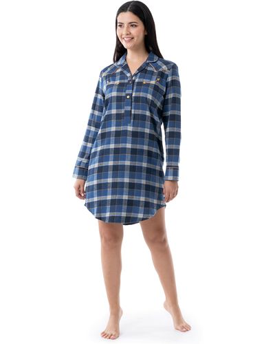 Wrangler Mid-length Flannel Sleep Shirtdress - Blue