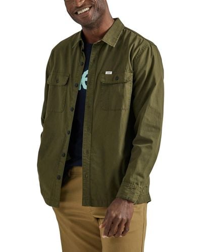 Lee Jeans Workwear Loose Fit Long Sve Button-down Overshirt - Green