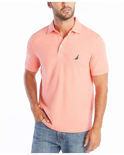 Nautica Short Sleeve Solid Stretch Cotton Pique Polo Shirt - Orange