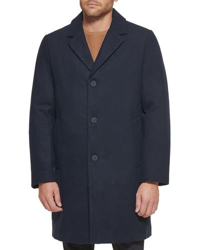 DKNY Wool Blend Notch Collar Coat - Blue
