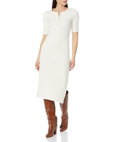 Calvin Klein Petite Midi Length Ribbed Button-closures Dress - White