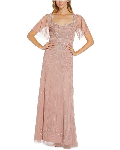 Adrianna Papell Long Beaded Gown - Pink