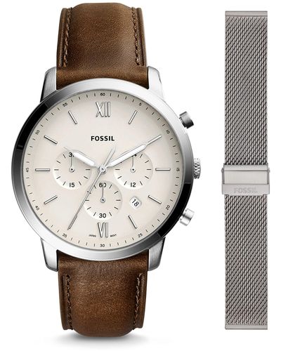 Fossil Neutra Stainless Steel Quartz Chronograph Watch + Stainless Steel Interchangeable Watch Band Strap - White