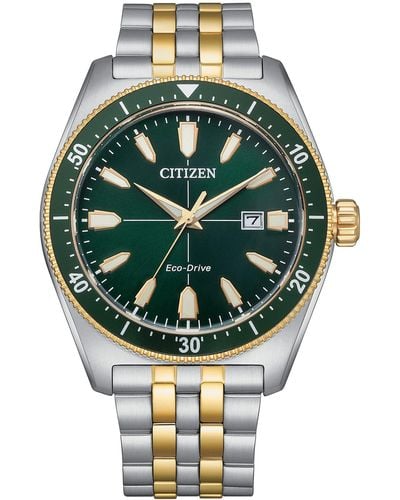 Citizen Eco-drive Sport Casual Brycen Two-tone Gold Stainless Steel With Green Dial Watch