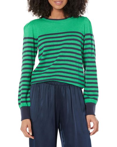 NIC+ZOE Nic+zoe Striped Femme Sleeve Sweater - Green