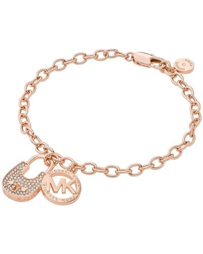 Michael Kors Brass And Pavé Crystal Mk Logo Chain Bracelet For - Metallic