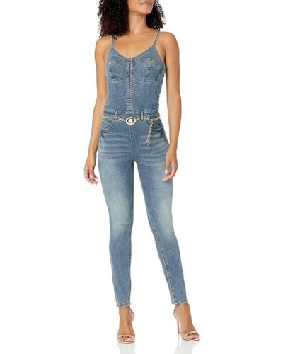 Guess Factory Eco Beckly Moto Denim Jumpsuit in Black | Lyst
