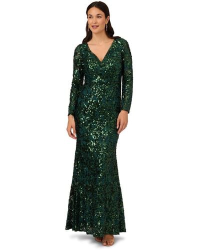 Adrianna Papell Sequin Lace Long Gown - Green