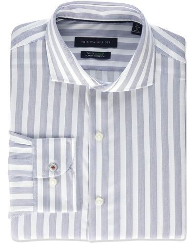 Tommy Hilfiger Dress Shirt Slim Fit Non Iron Stretch Stripe - Blue