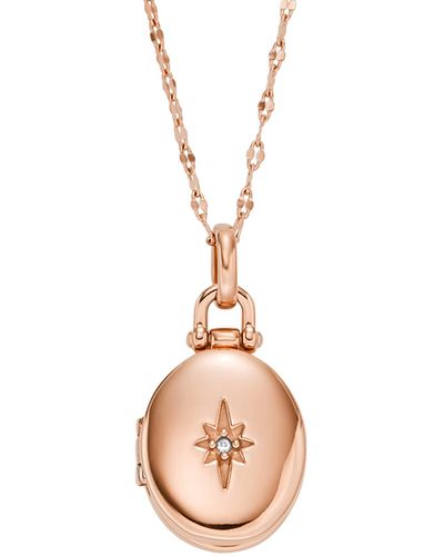 Fossil Stainless Steel Rose Gold Locket Necklace - White