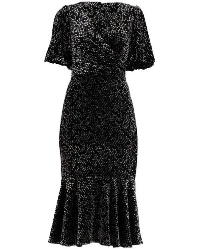 Shoshanna Colette Velevet Dot Burnout Midi Dress - Black