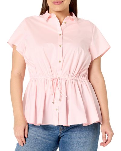 Tommy Hilfiger Plus Size Short Sleeve Drawstring Shirt - Pink