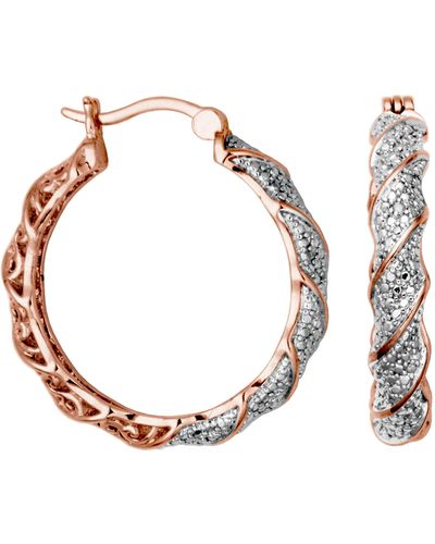 Amazon Essentials 14k Rose Gold Plated Bronze Diamond Accent Two Tone Twisted Hoop Earrings - Metallic