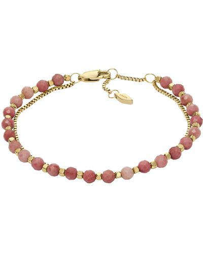 Fossil All Stacked Up Pink Rhodochrosite Multi-strand Bracelet - Brown