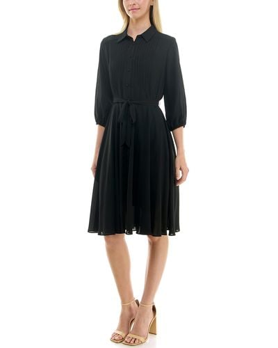 Nanette Lepore Elbow Sleeve Pintuck Shirt Dress With Self Lining - Black