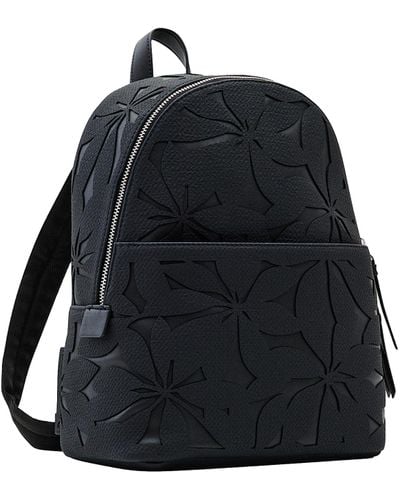 Desigual Small Backpack With Die-cut Flowers - Blue