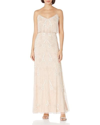 Adrianna Papell Long Beaded Dress - Natural