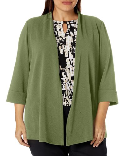Kasper Open Front Cardigan With Sideseam Pocket In Stretch Crosshatch Fabric - Green