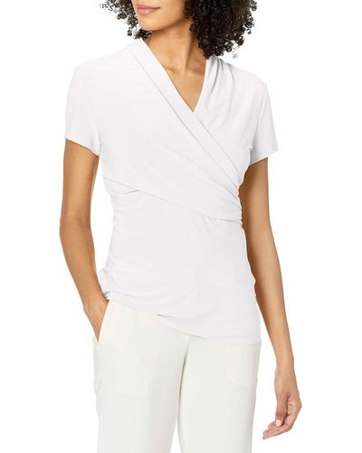 DKNY Short Sleeve Side Ruche Top - White