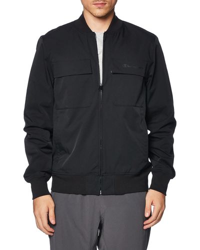 Champion , Flex, Stretch Woven Bomber Lightweight Jacket With Pockets, Black Small Script