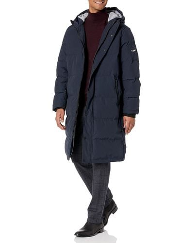 DKNY Arctic Cloth Hooded Extra Long Parka Jacket - Blue
