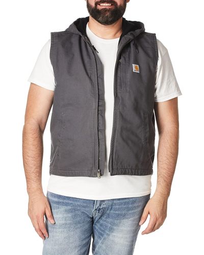 Carhartt Relaxed Fit Washed Duck Fleece-Lined Hooded Vest - Blau