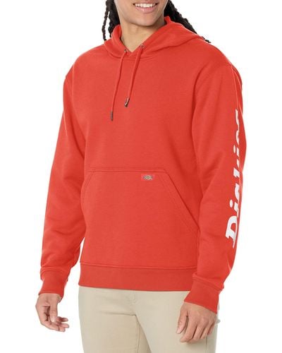 Dickies Mens Wordmark Dwr Pullover Fleece Hooded Sweatshirt - Red