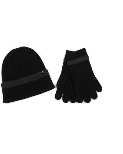 Calvin Klein Bold Tipping Rib Cuff Hat And Glove Set - Black