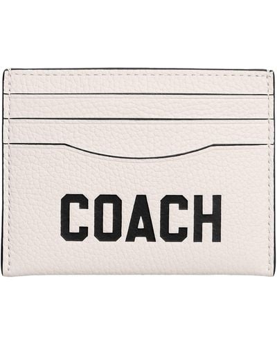 COACH Flat Card Case In Pebble Leather With Graphic - White