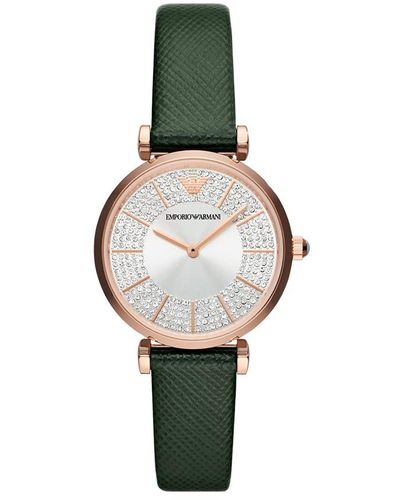 Emporio Armani Two-hand Green Leather Watch - Metallic