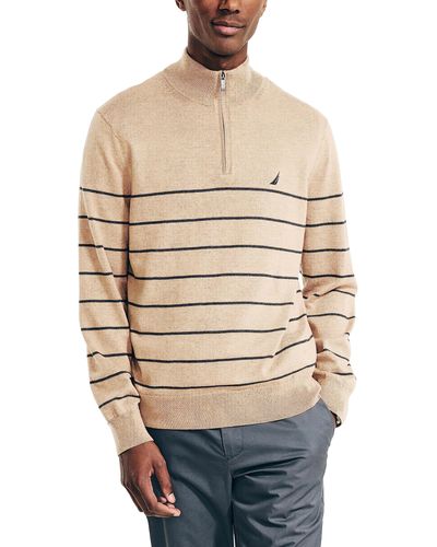 Nautica Navtech Striped Quarter-zip Sweater - Natural