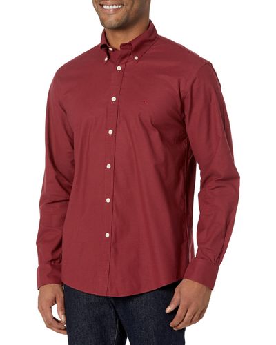 Brooks Brothers Non-iron Stretch Oxford Long Sleeve Solid Sport Shirt - Red