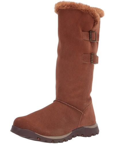 Skechers Tall Double Buckle Boot With Fur Trim And Warm Tech Memory Foam Mid - Brown