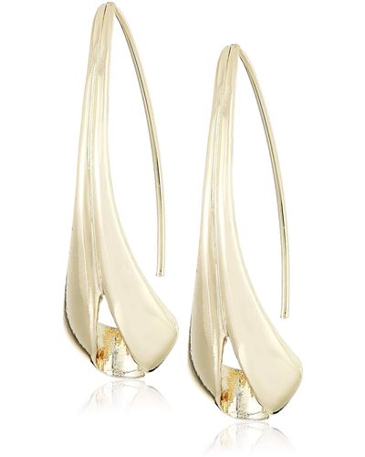 Anne Klein Gold Tone Folded Ribbon Threaded Earrings - Metallic