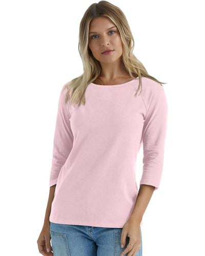 Hanes Womens Stretch Cotton Raglan Sleeve Tee Shirt - Pink