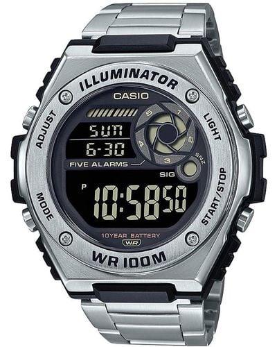 G-Shock Led Illuminator Quartz Digital Watch Day/date Indicator 100m Water Resistant 5 Alarmmwd-100hd-1bv - Gray