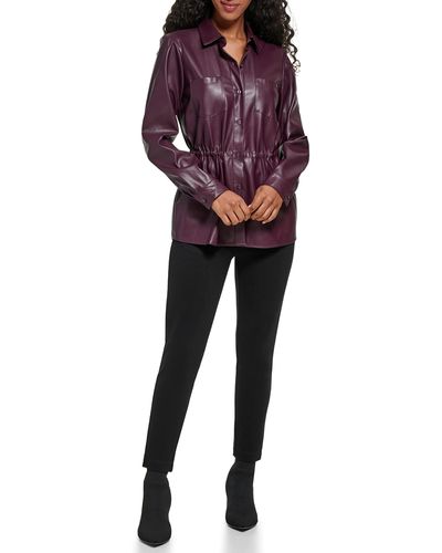 Calvin Klein Lightweight Leather Collar Sinched Waist Jacket - Purple