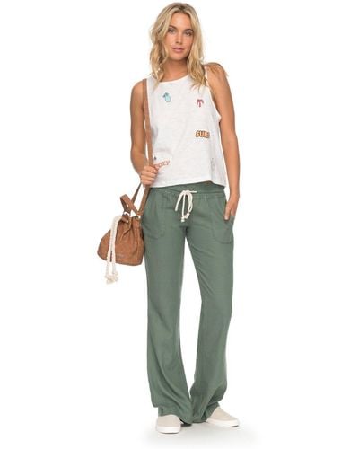 Roxy Oceanside Pantalon en lin coupe large pour femme - Vert