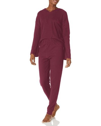 Tommy Hilfiger Thermal Long Sleeve Hoodie And Jogger Pant Pajama Set - Red