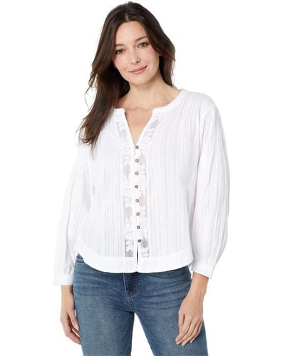 Lucky Brand Dobby Button-down Long Sleeve Blouse - White