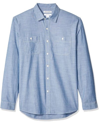 Amazon Essentials Regular-fit Chambray Shirt Met Lange Mouwen - Blauw