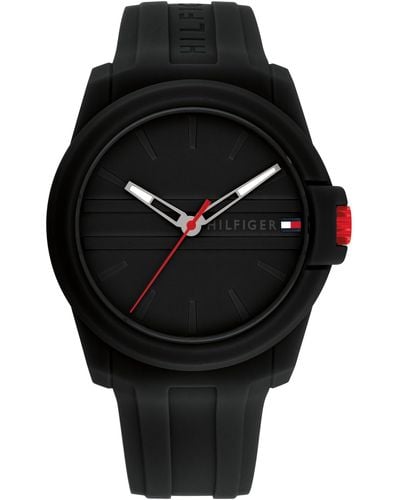Tommy Hilfiger Sporty Silicone Wristwatch For - Water-resistant Up To 5 Atm/50 Meters - Premium Fashion For Everyday Wear - Black